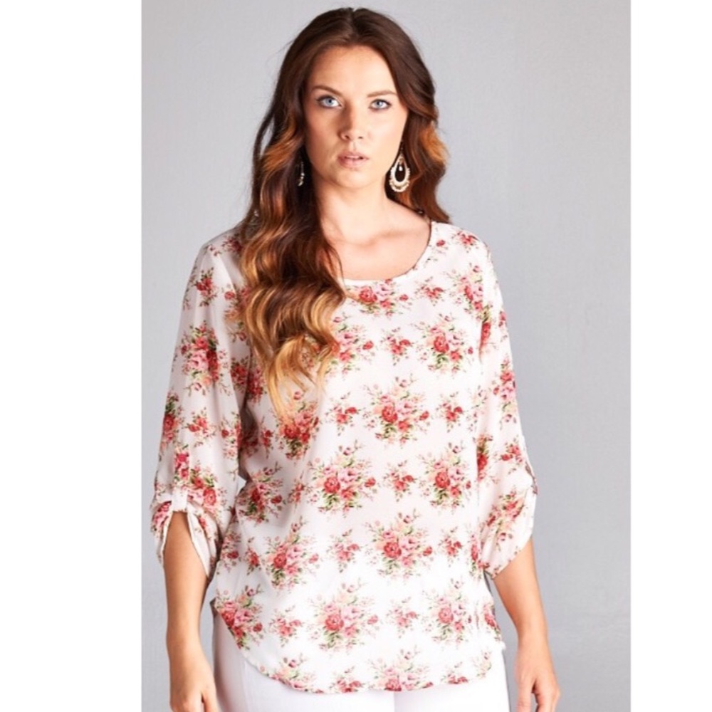 🍍 Floral Print 3/4 Sleeve Cinch Back S-3XL
